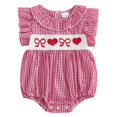 thumbnail image 3 of Pandaie 3-18M Newborn Baby Girls Smocked Bubble Romper Cute Embroidery Bowknot Ruffle Bodysuit Sleeveless Summer Outfit Infant Toddler Summer Clothes Red, 3 of 9