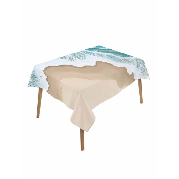 Turquoise Ocean Rectangle Tablecloth, Gradient Brown Shore Sandy Beach Abstract Waterproof & StainResistant Tablecloth, Washable Oil-proof Table Cover for Dining/Party/Wedding/Camping/Buffet 52x70 In