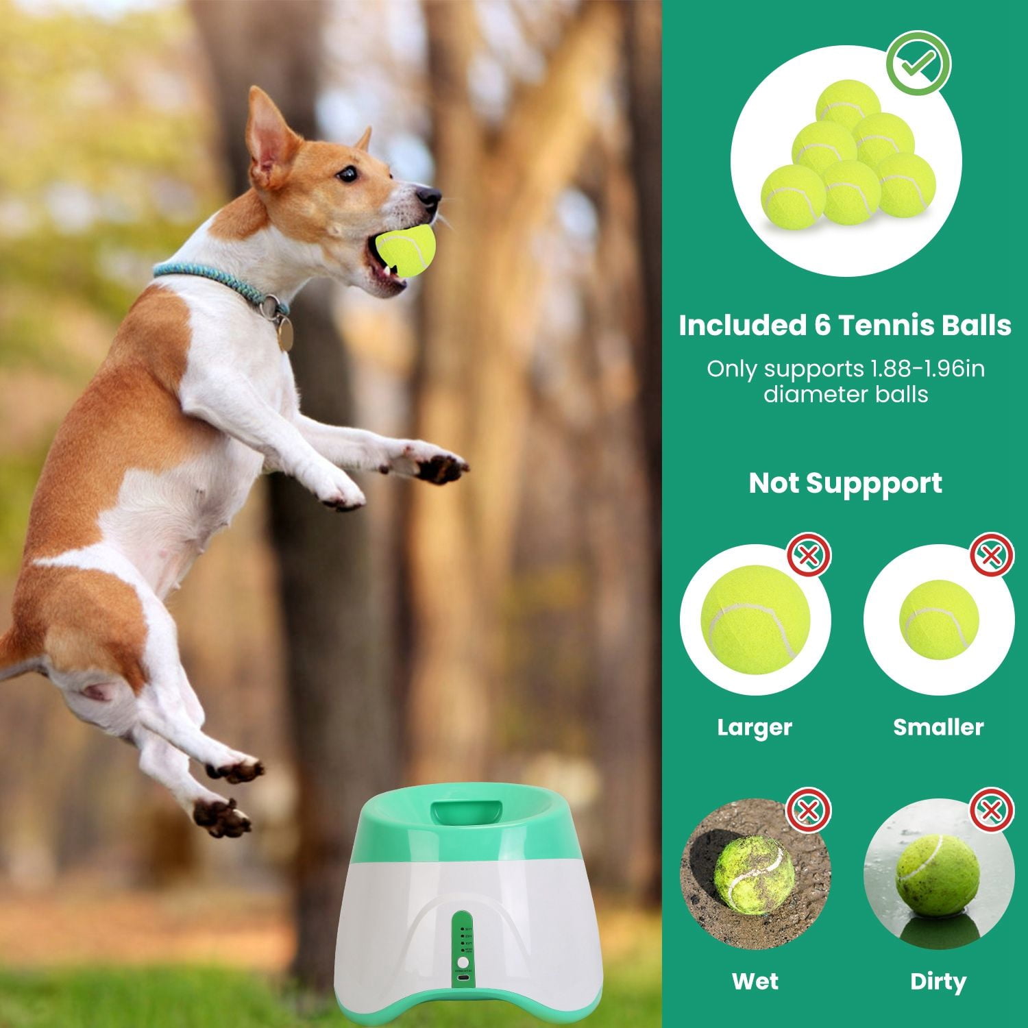 Automatic Dog Ball Launcher with 6 Tennis Balls 3 Adjustable Distance Interactive Fetch Machine for Small Medium Dogs