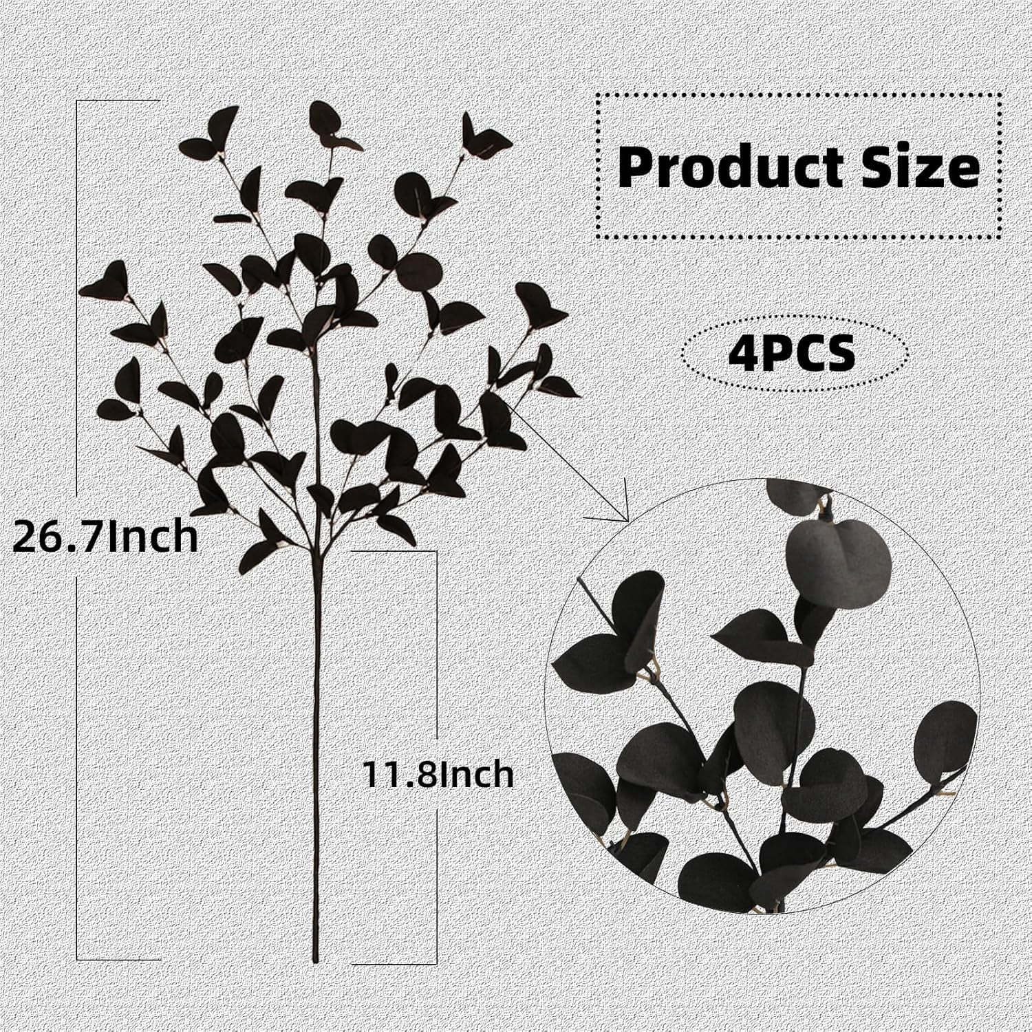 4 Pcs Artificial Black Eucalyptus Stems 26" Tall Halloween Decor Black Flowers Faux Silver Dollar Leaves Perfect for Vase Fillers Bouquets Farmhouse