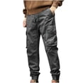 thumbnail image 1 of KIHOUT New Fall Winter Mens Cargo Jogger Pants Elastic Waist Drawstring Regular with Zipper Pockets Cotton Pants for Men, 1 of 2