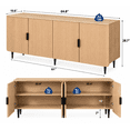 thumbnail image 3 of Entrintou 64.8"Fluted Sideboard Buffet Cabinet,4 Door,6 Center-Support Legs,150 lb Top, For Dining Room, Living Room,Oak color with Black Hardware, 3 of 12