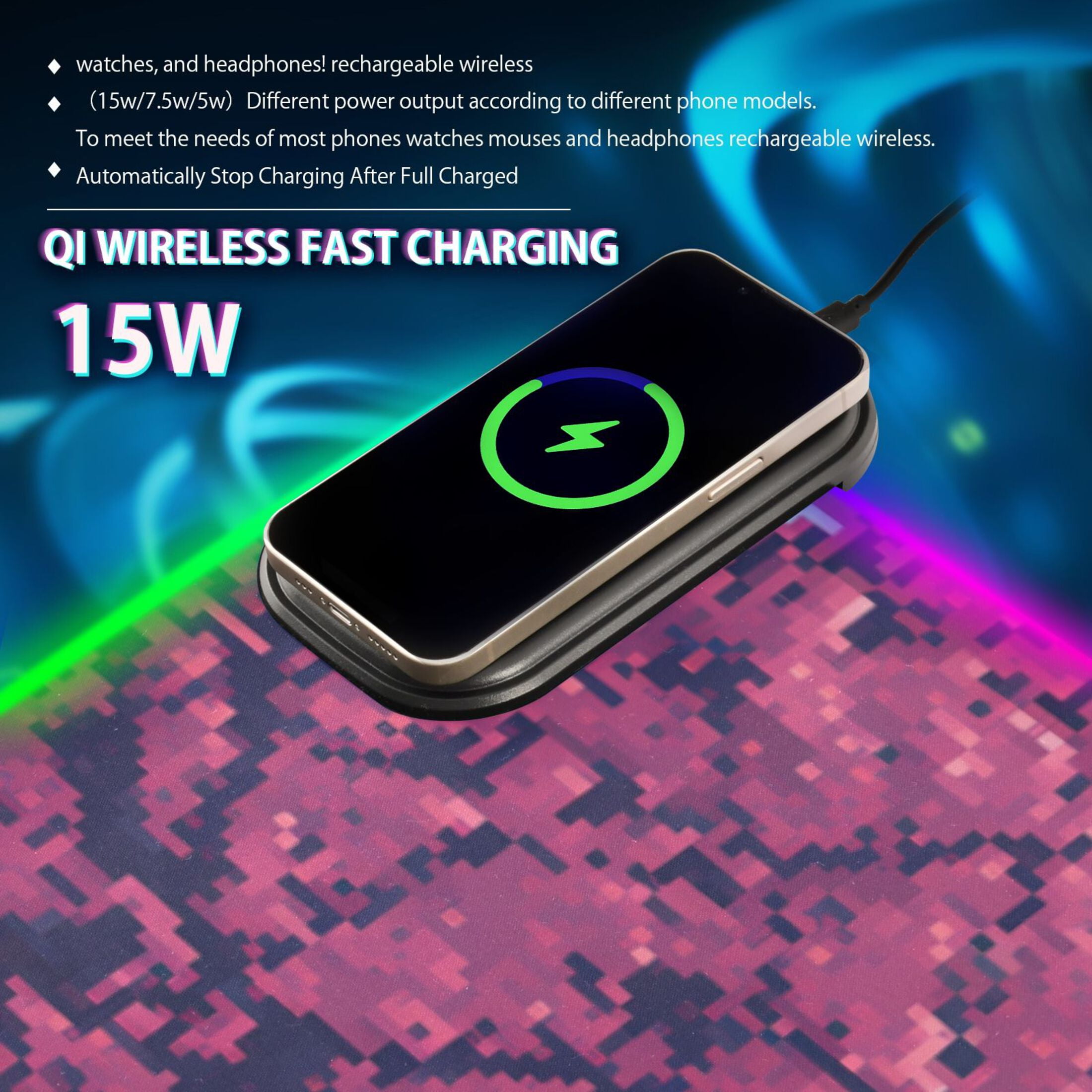 Wireless Charging Mouse Pad Large RGB Gaming Desk Mat 13 Light Modes Mousepad 35.4x15.7 Cherry Blossom Trees with Falling Petals