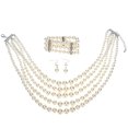 thumbnail image 1 of 1 Ensemble Collier Perlé Imitation Perle Bracelet et Boucles d'Oreilles, 1 of 8