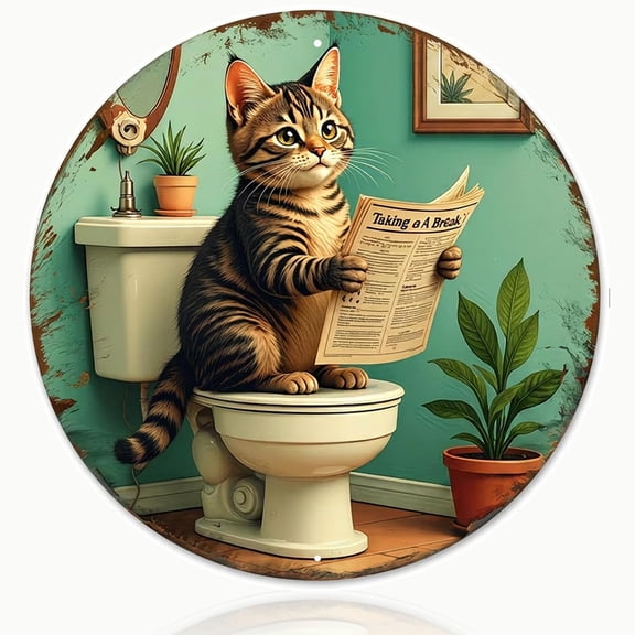 Bathroom Restroom Wall Decor Gift For Cat Lovers 8 x 8 Inches