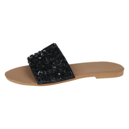 

PEASKJP Sandals Women Comfortable Women s Wide Width Flat Slides Sandals Strapy Flip Flop Thong Sandal Casual Comfortable Summer Shoes for Women (Black 8.5)