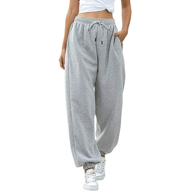Women's Sweatpants Casual High Waisted Drawstring Jogger Sweat Pants Solid  Loose Cinch Bottom Trousers with Pockets 