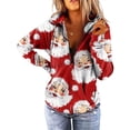 thumbnail image 1 of Sudadera de manga larga con estampado de Navidad y cremallera con cuello en V para mujer, blusa informal, Tops Pompotops gfhjh11664, 1 of 1