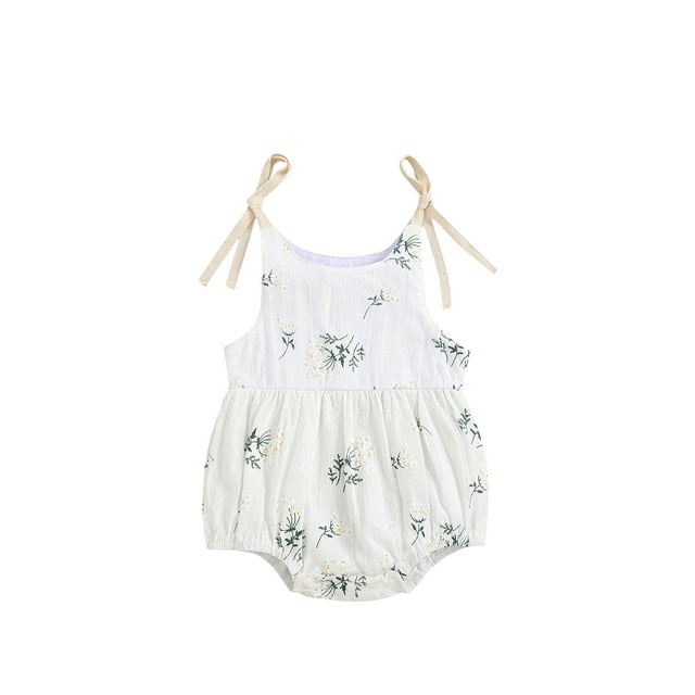 xiaxaixu Summer Sleeveless Romper, Tie-up Plant Pattern U-shaped Neck Playsuit