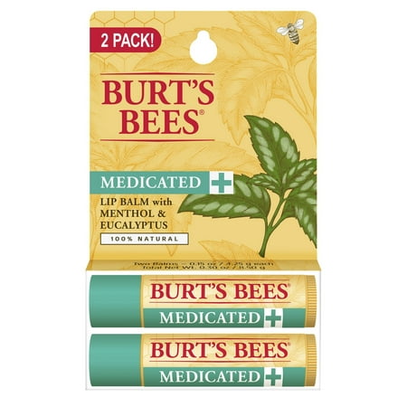 Burt's Bees Medicated Lip Balm with Menthol & Eucalyptus, Blister Box, 0.15 Ounce, 2
