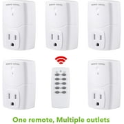 BN-LINK Mini Wireless Remote Control Outlet Switch Power Plug in for Household Appliances, Wireless Remote Light Switch, LED Light Bulbs, White (2 Remotes + 5 Outlets) 1250W/10A