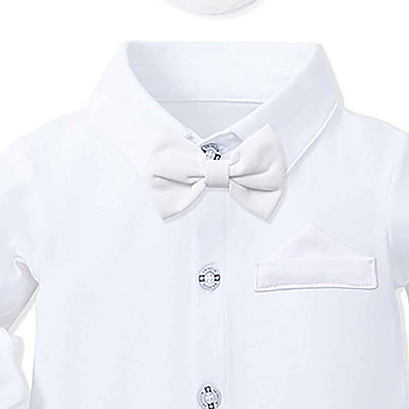 Ketyyh-chn99 Baptism Gifts for Boys Toddler Kids Baby Boys 1st Christmas Outfit Gentleman Striped Shirt with Bowtie +Long Suspender Pants Overalls Clothes Size for 0-3 Months,White