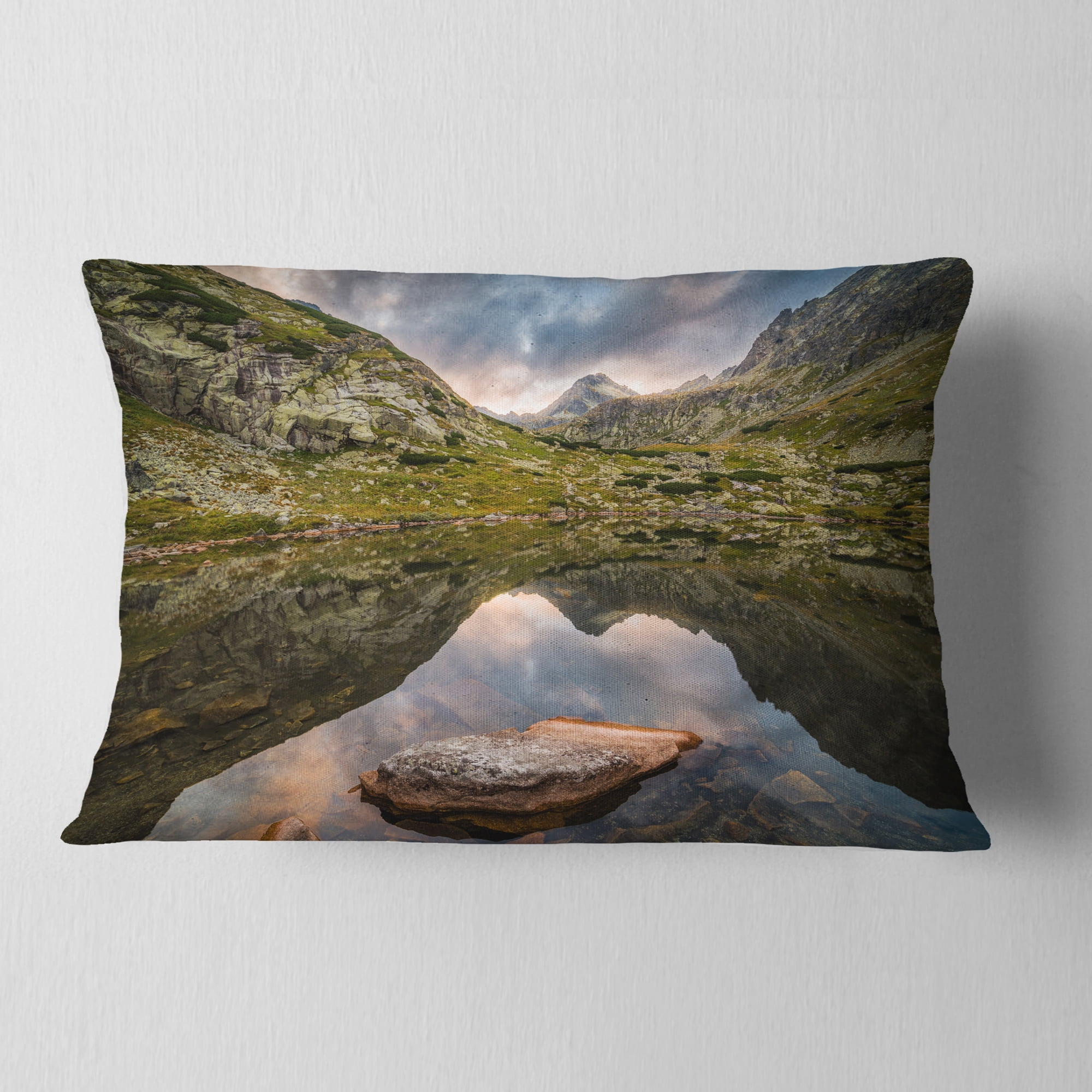 Designart 12" x 20" Blue Polyester Throw Pillow