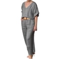 thumbnail image 1 of Ensembles 2 Pcs pour Femmes Décontractés Ensembles Jupe 2 Pcs pour Femmes Ensemble de Vêtements d'Été Femme Col Rond Manches Courtes Hauts Pantalons Ensembles Style Pantalon Décontracté S_732 Survêtements pour Femmes Gris TTG, 1 of 6
