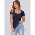 thumbnail image 3 of ANRABESS Short Sleeve Tops for Women Trendy Scoop Neck Summer Tops Shirts Ribbed Knit Slim Fitted Basic Tees Spring Casual Clothes Navy Blue S, 3 of 9