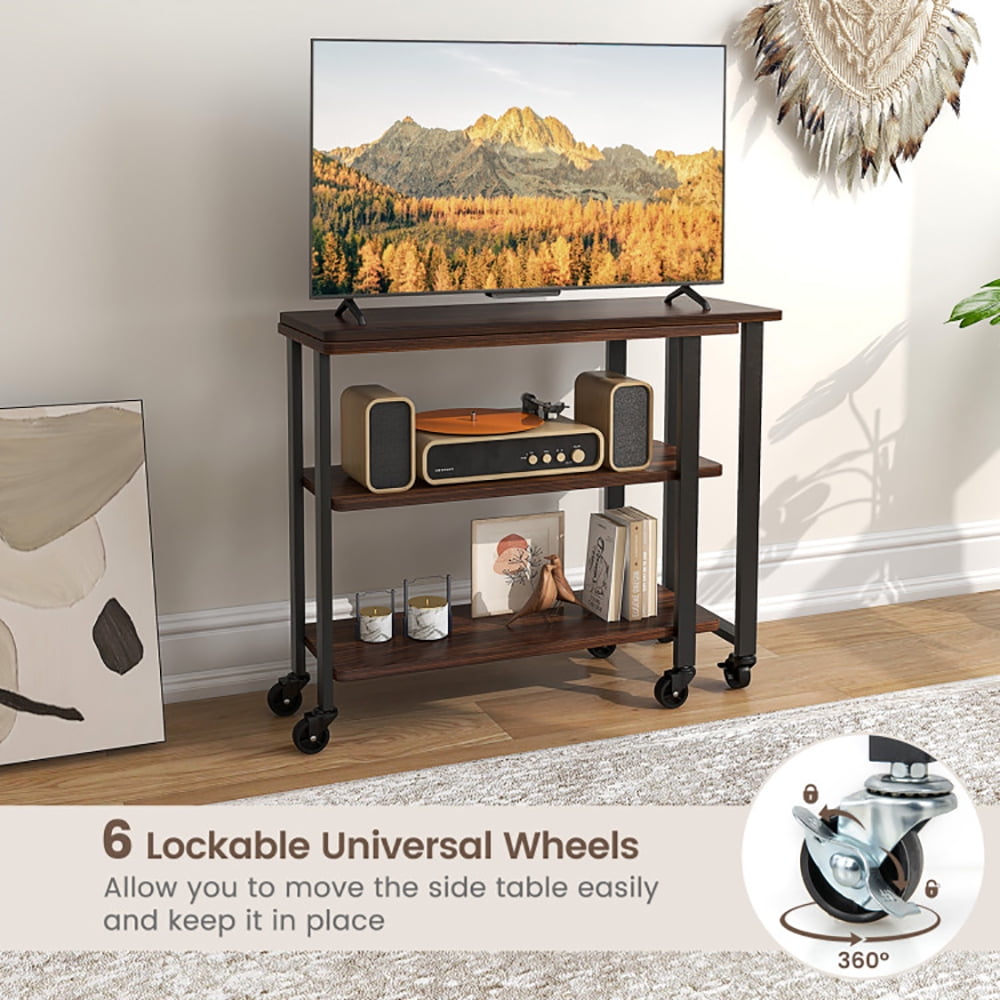 Finihen 360° Free Rotating Sofa Side Table, Couch Table, Snack Table, Rotating Sofa Side Table with Storage Shelves and Wheels, for Home, Office, Walnut Finihen 360° Free Rotating Sofa Side Table, Couch Table, Snack Table, Rotating Sofa Side Table with Storage Shelves and Wheels, for Home, Office, Walnut