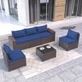 thumbnail image 6 of Kullavik 6 Pieces Patio Furniture Sets All Weather Outdoor Sectional Sofa Manual Weaving Wicker Rattan Patio Conversation Set with Cushion and Glass Table (Navy Blue), 6 of 8