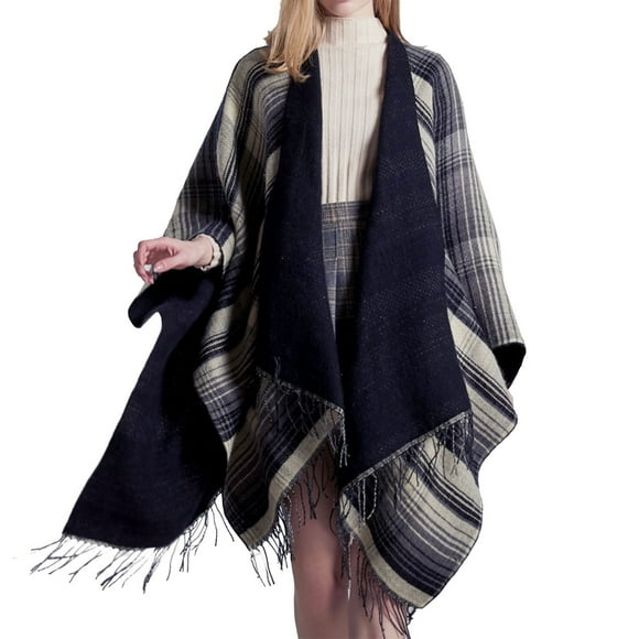 Hontri Scarf Shawl in Sale, Women's Travel Plaid Shawl Wrap Front Open Poncho Warm Oversized Sweater Casual Cardigan Shawl Suitable for Autumn and Winter Shawl Wraps for Women Black