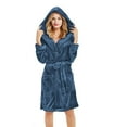 thumbnail image 3 of Women's Plush Fleece Hooded Knee Length Robe Set, Soft Bathrobe with Pockets and Sleep Mask, Cozy Loungewear, Warm Spa Robe with Adjustable Belt, Matching Eye Mask Included Blue M, 3 of 7