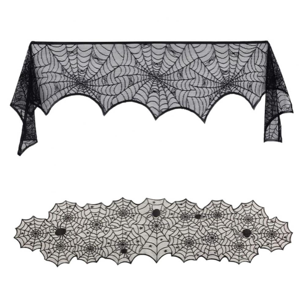 Dragonus Halloween Decorations Indoor, Black Lace Decors, Including Spider  Web Fireplace Mantel Scarf Cover,Spiderweb Round Lace Table - Walmart.com
