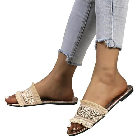 

NOKIO Women s Flat Slipper Boho Sandals Open Toe Beach Slides Women s Flat Sandal Women s Wide Width Flat Slide Sandals Casual Cute Dressy Strappy Slip on Flat Summer Shoes