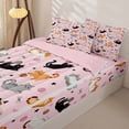 thumbnail image 3 of Erosebridal Playful Cat Pattern Zipper Twin Comforter Sets with Fitted Sheet and 2 Pillowcases,Yarn Ball Print Zipper Bedding Set,Orange Black Pink,Pink Reversible, 3 of 6