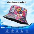 thumbnail image 2 of Chapeau de Seau pour la Protection Solaire Chapeau de Pêcheur pour l'Été Rétro Graffiti Chapeau de Seau Réversible pour les Hommes Femmes Pêcheur à Large Bord, 2 of 5