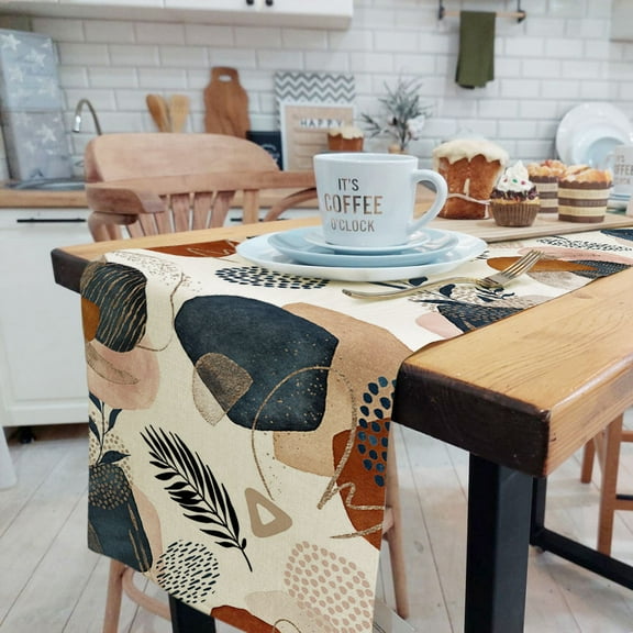 Blue and Orange Table Runner 72 Inches Long, Abstract Modern Art Linen Table Runners for Table Dresser Runner Farmhouse Style for Dinner Party Holidays Home Decoration (Beige,13"x 72" inch)…