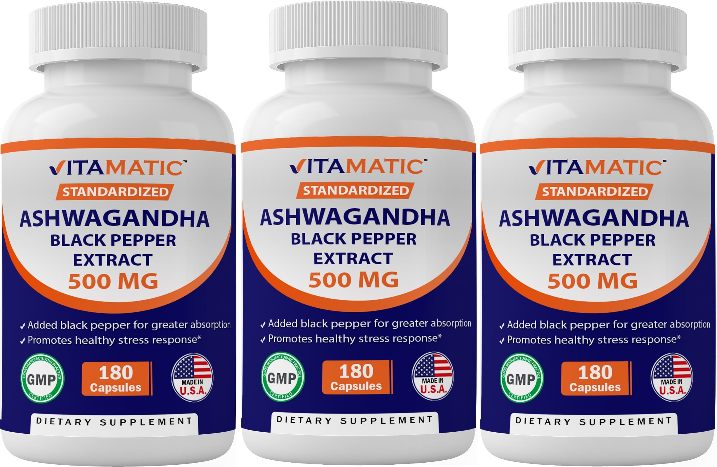 3 Pack Vitamatic Ashwagandha 500 mg 180 Capsules
