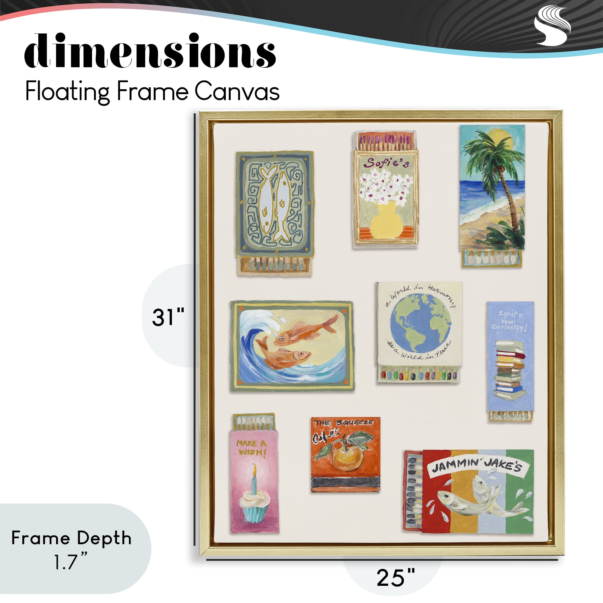 Stupell Industries World Matchbox Collection Gold Framed Floater Canvas Wall Art, design by Lanie Loreth