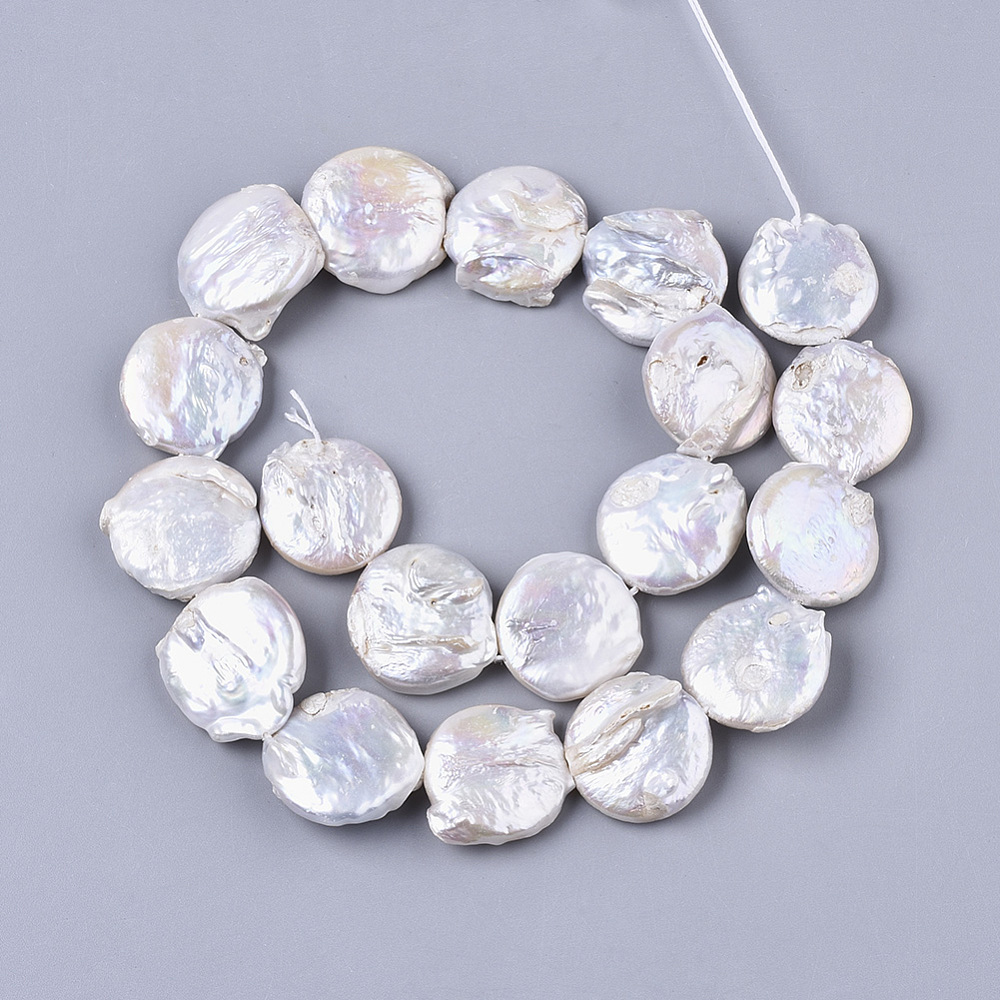 Natural Baroque Pearl Keshi Pearl Beads Strands Cultured Freshwater Pearl Flat Round Seashell Color 20~22x5~8mm Hole: 0.8mm about 16~17pcs/strand 14.96 inch(38cm)