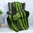 thumbnail image 4 of Animal Soft Flannel Fleece Throw Blanket, Funny Illustration of Friendly Fun Frog on Stem of the Bamboo Jungle Trees Nature, Cozy Plush for Indoor and Outdoor Use, 60" x 80", Green, by Ambesonne, 4 of 5