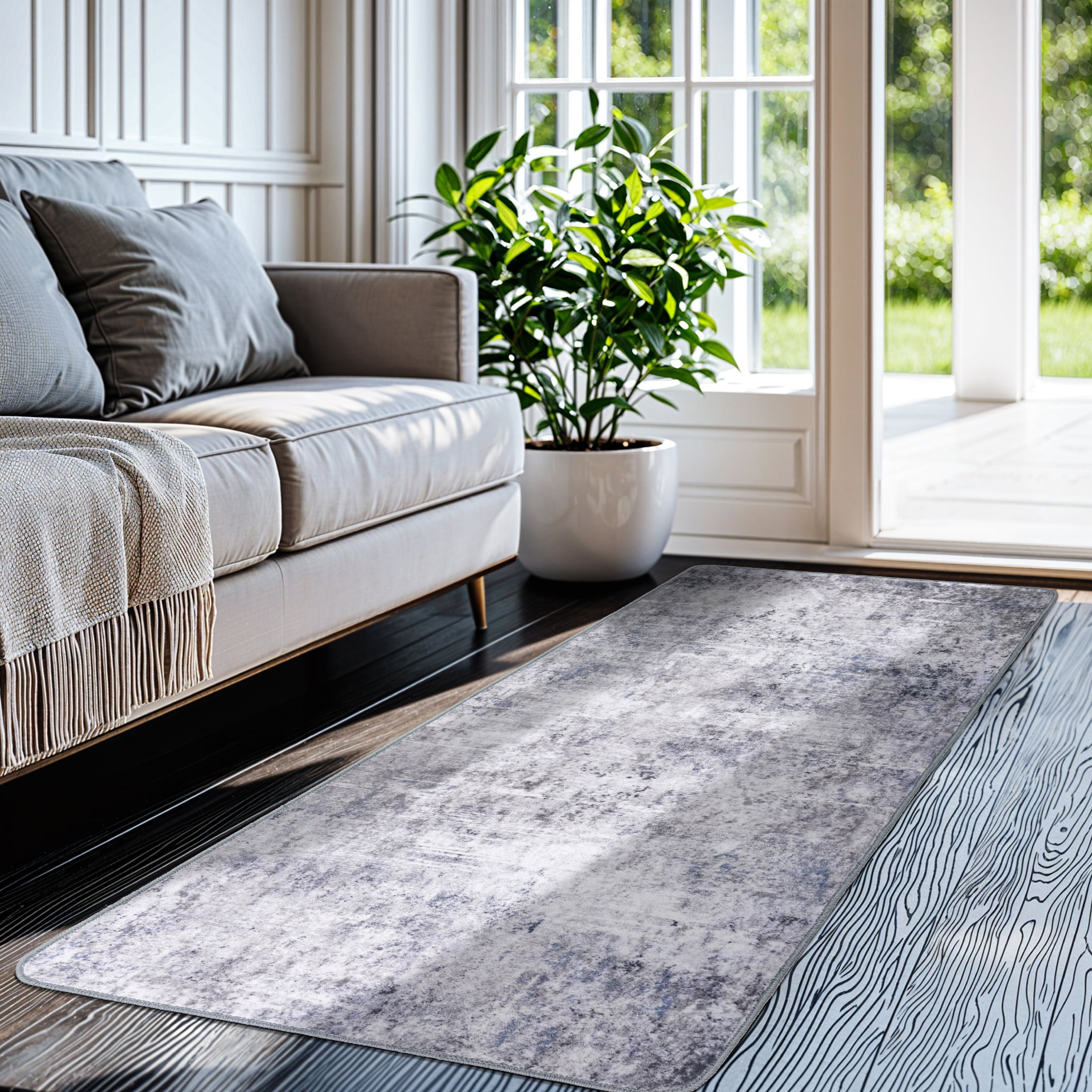 SONORO KATE 2'x6' Runner Rugs for Hallway, Machine Washable Oriental Vintage Non Slip Soft Indoor Area Carpet, Gray/Blue/Purple