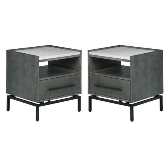 Home Square Ascher Bedside Table in Nantucket Gray - Set of 2