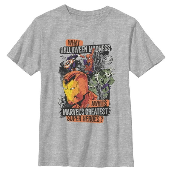 Boys Marvel What Halloween Madness Awaits For Super Heroes T Shirt