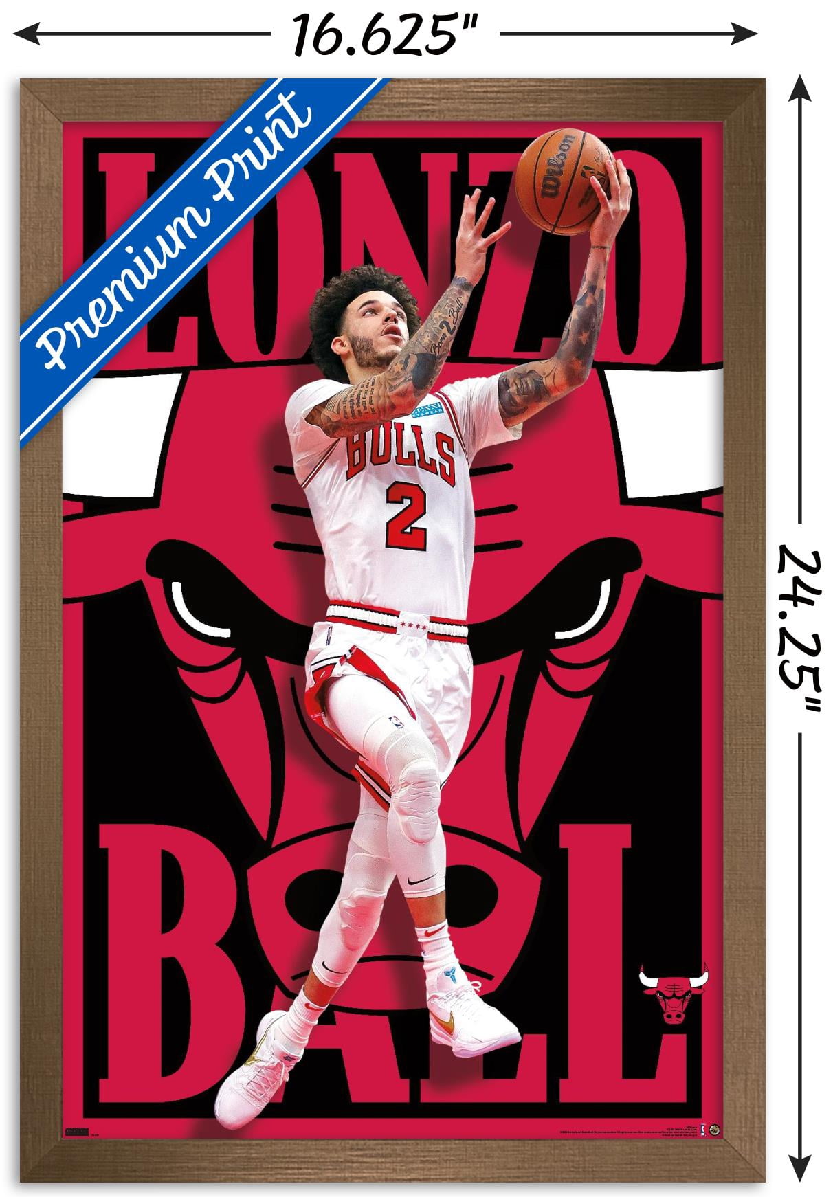 NBA Chicago Bulls - Lonzo Ball 22 Wall Poster, 14.725" x 22.375" Framed