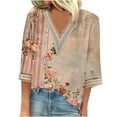 thumbnail image 2 of Weiqiqre Summer Fashion Tops for Women Floral Printed Lace V-Neck 3/4 Sleevet Casual T-shirt Blouse, 2 of 5