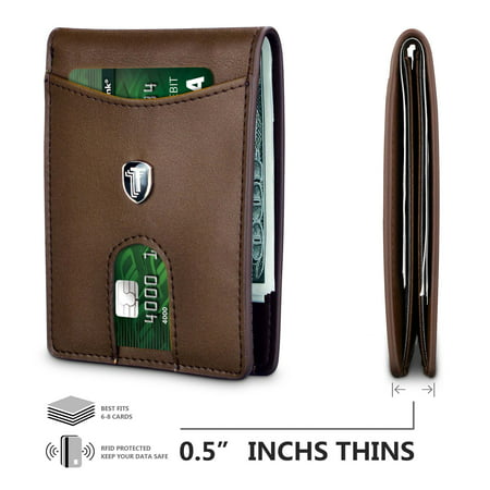 Njjex RFID Blocking Slim Bifold Genuine Leather Minimalist Front Pocket Wallets for Men -Brown ...