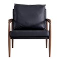 thumbnail image 4 of Accent Armchair Set of 2, Mid-Century PU Leather Upholstered Lounge Chair with Padded Seat, Single Sofa Chair with Metal Frame and Backrest, Leisure Side Chair for Living Room Bedroom,Black+Walnut Leg, 4 of 8