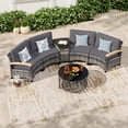 thumbnail image 4 of MEISSALIVVE 6-Piece Half-Moon Curved Outdoor Patio Furniture Set, Sectional Conversation Sofa with Wood Armrests, Coffee & Side Tables for Backyard Deck Garden, Gray, 4 of 9