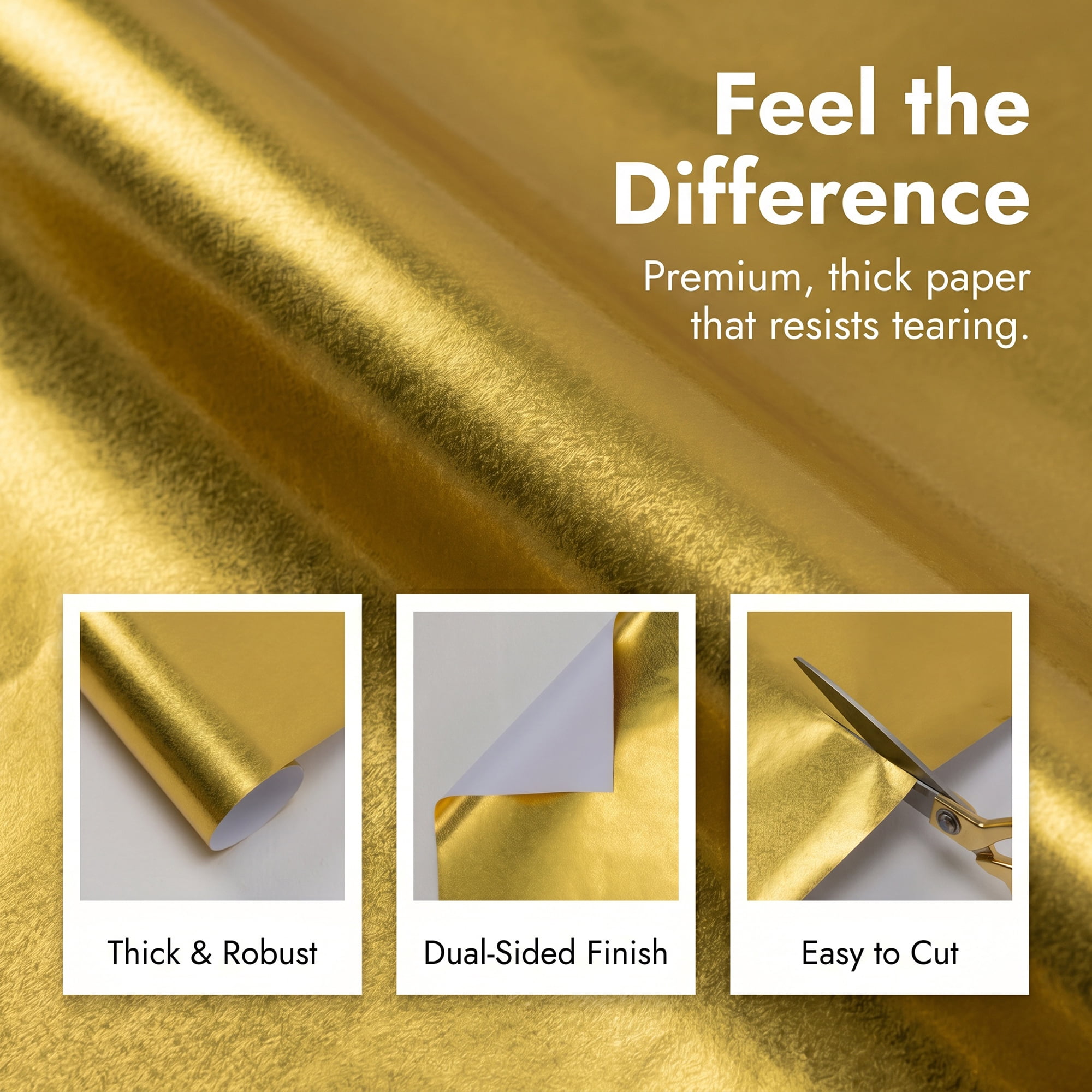 Unique Bargains 3Pcs Heavyweight Matte Gift Wrapping Paper Gold 27.6" x 19.7"