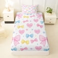 thumbnail image 3 of Manfei Colorful Bow Love Heart Twin Sheet Sets for Girls, Cute Ribbon Bedding, 3pcs, 3 of 5