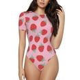 thumbnail image 2 of Uemuo Hand Drawn Strawberry Pattern Women's One Piece Short Sleeve Swimsuit Rash Guard Surfing Modest Quick-drying Swimsuit Beach Essentials-Small, 2 of 9