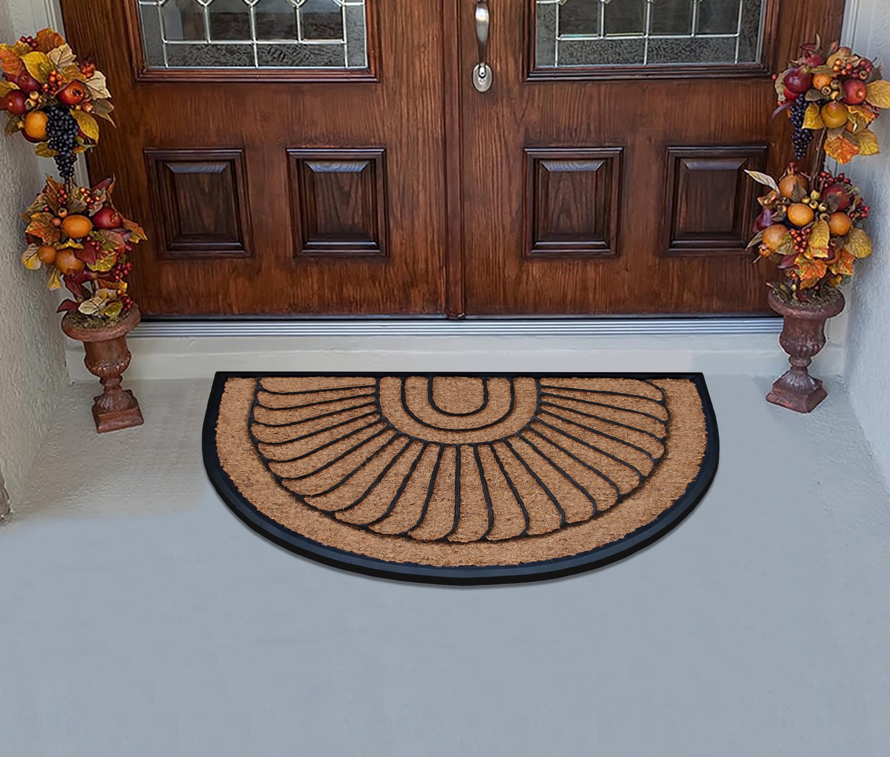 A1HC 23"x36" Natural Coir & Rubber Sunburst Half-Round Door Mat, Heavy-Duty, Low-Pile, Durable Outdoor Welcome Mat