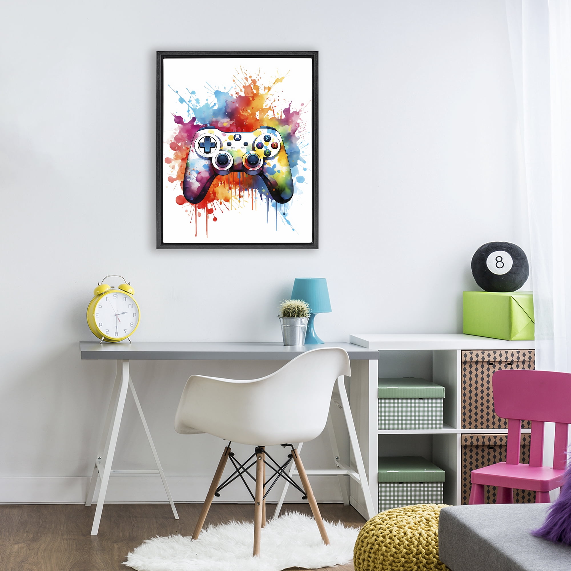 Stupell Industries Color Burst Game Controller Black Framed Floater Canvas Wall Art, design by Creative Studio