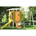 thumbnail image 2 of Avenlur  Forest Modern House Outdoor Wooden Swing Set Children's Wood Playset 2 Belt Swings, Clubhouse Fort, Windows, Ladder, Wavy Slide Toddlers, Kids Climbers Play Adventure Rock Climbing, 2 of 17