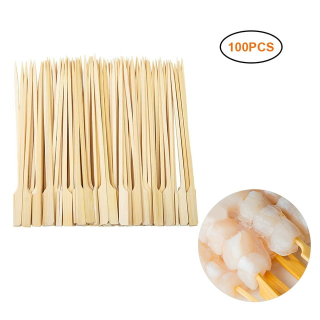 Lojalitet 100 Pcs Brochettes de Barbecue en Bambou Comprenant des Bâtonnets de Bambou Jetables avec une Poignée Plate en Forme de Palette pour une Manipulation Facile. Faites de Bambou Naturel de Qualité Alimentaire, Ces Brochettes Sont Lisses, Sans Bavures et Robustes. Idéales pour les barbecues, buffets et Fêtes, Elles Sont Conçues pour Broyer la Viande, les Légumes et les fruits. les Pointes Aiguisées Permettent une insertion Facile dans les Aliments.