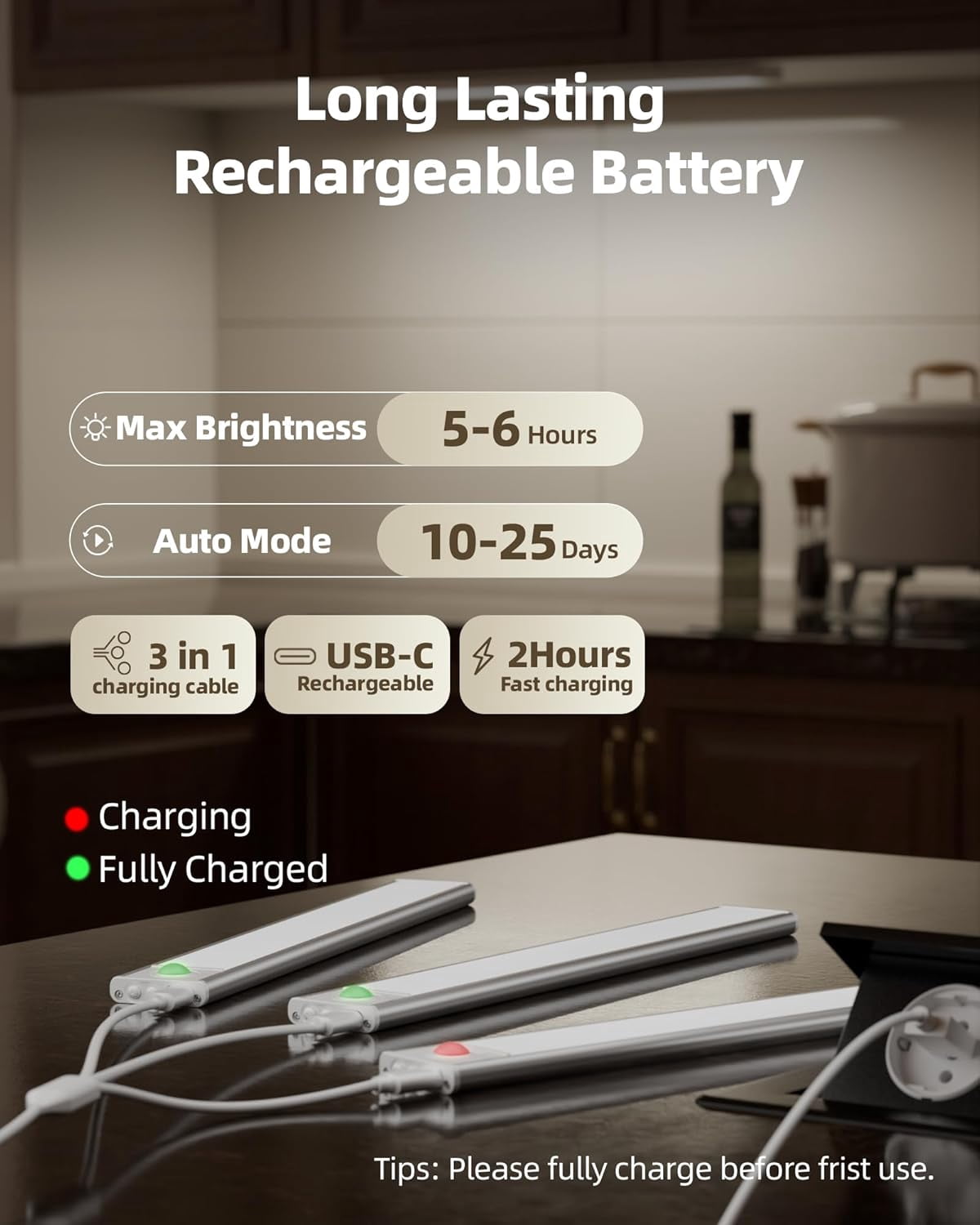 Smart Sensor Magnetic Rechargeable LED Lights, Motion Light Indoor with Magnetic Light Bar, USB-C Rechargeable Motion Lights for Under Cabinet Lighting