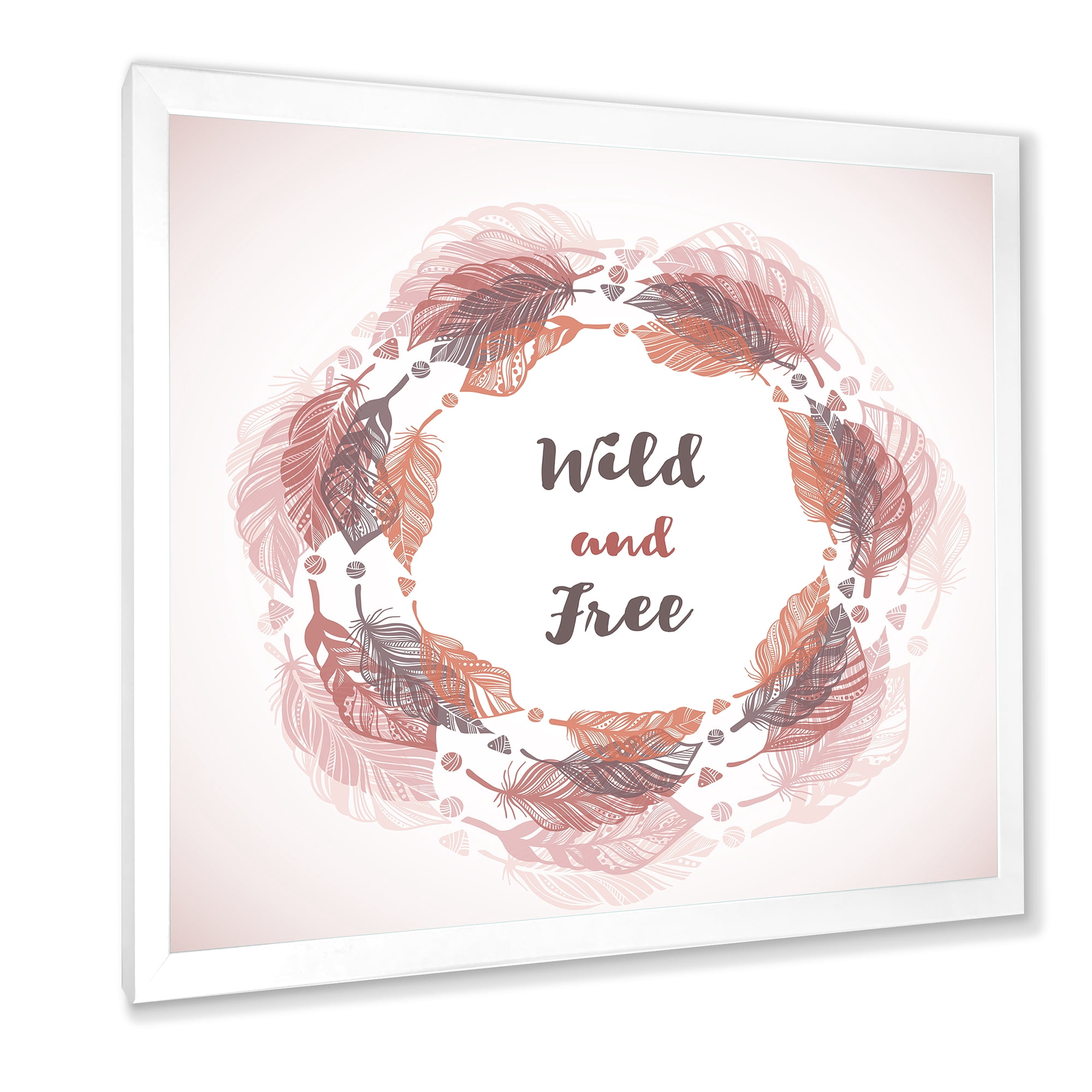 Designart 'Wild and Free Feather Wreath In Boho Style' Bohemian & Eclectic Framed Art Print