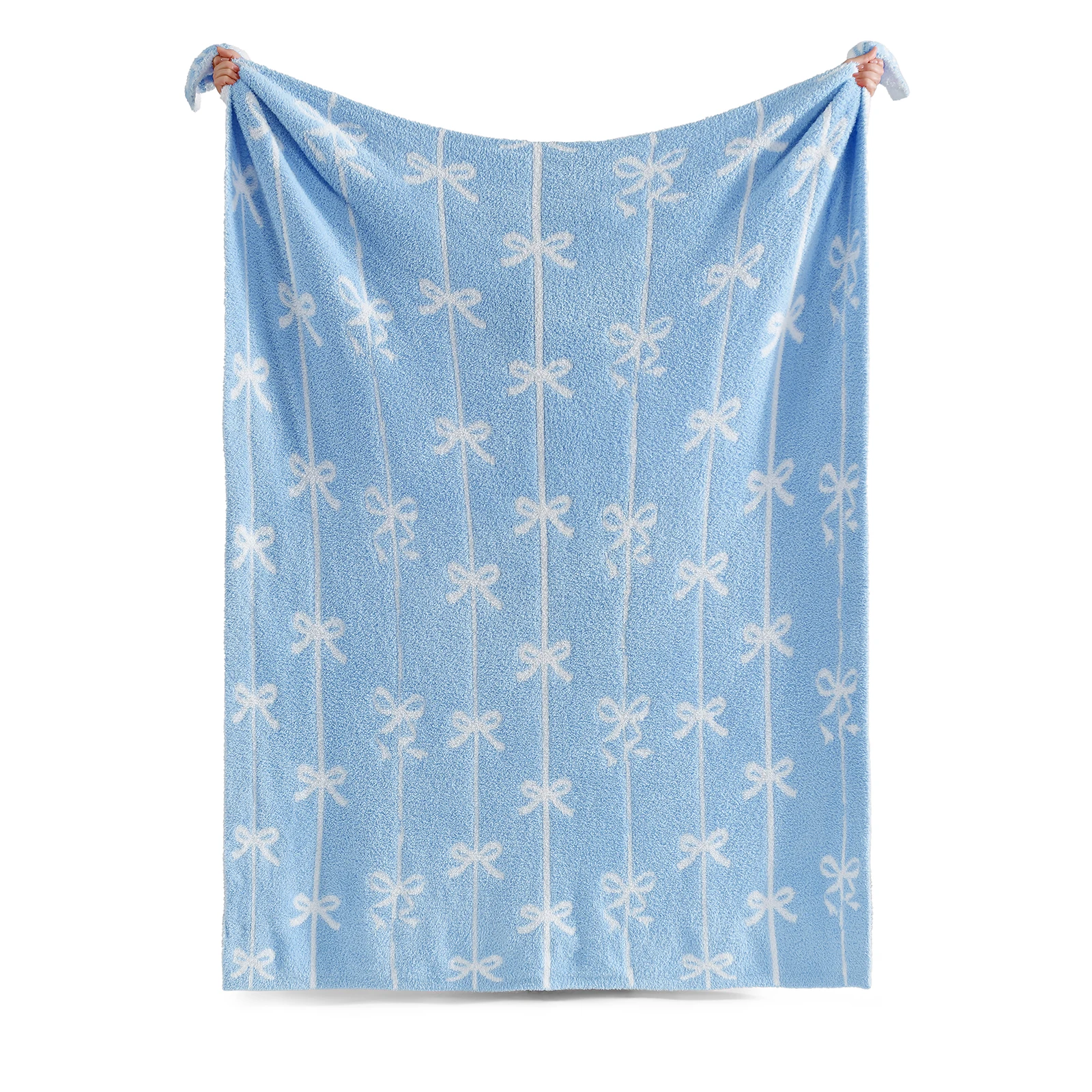 Catami Diamond Pattern Reversible Throw Blanket,Blue Bow,50*60
